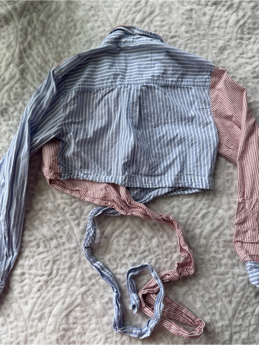 Maeve Two-Tone Striped Wrap Button-Down Shirt - Red & Light Blue Size S - Picture 10 of 10